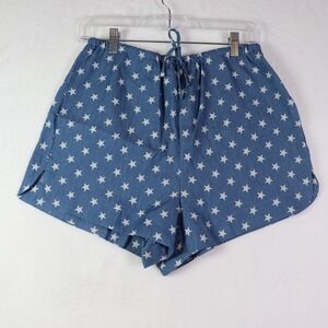 SHE + SKY Blue Star Print Drawstring Shorts, Size L